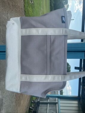 Lands' End Gray and White Canvas Tote